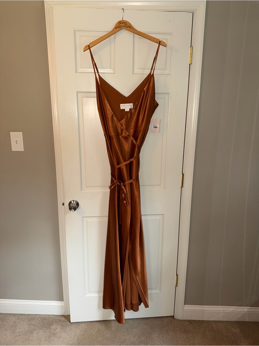 Birdy Grey Copper Satin Wrap Maxi Dress